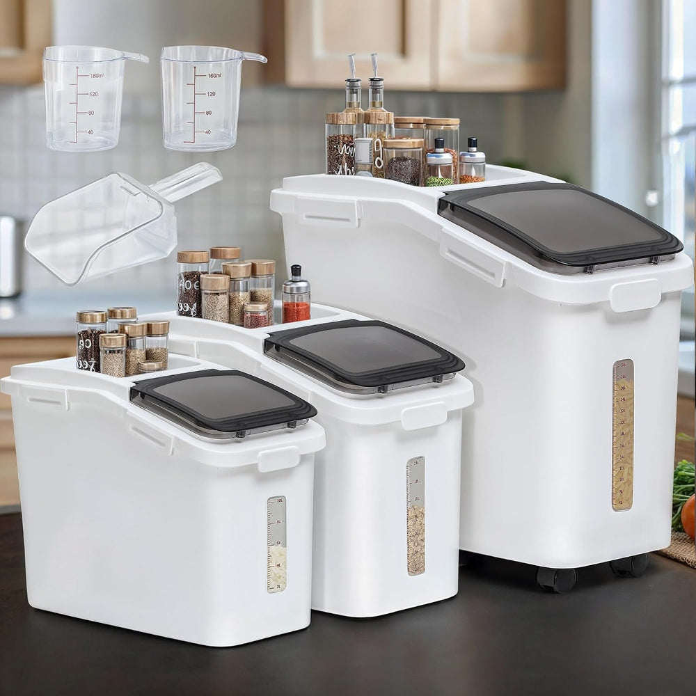 YITAHOME Ingredient Storage Bin, 20.6 Gal(11.4+5.8+3.4 Gal) Commercial Rice F...