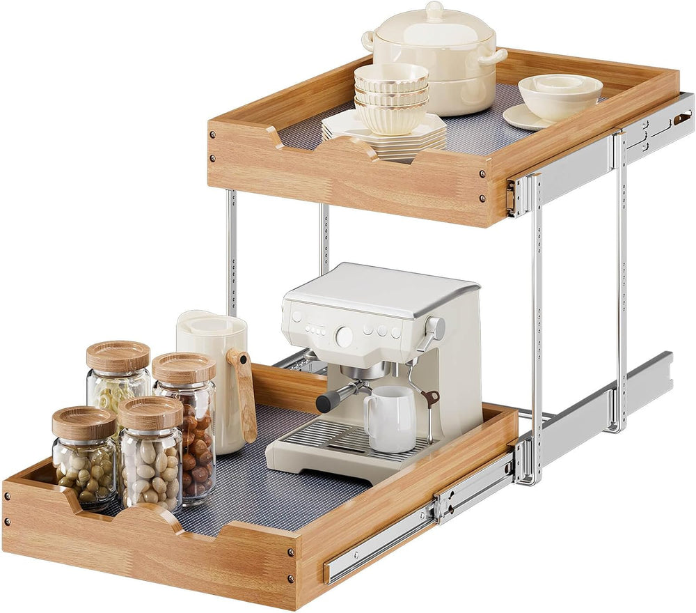 OCG 2 Tier Pull Out Cabinet Organizer (17"W x 21"D), Double Tier Sl...