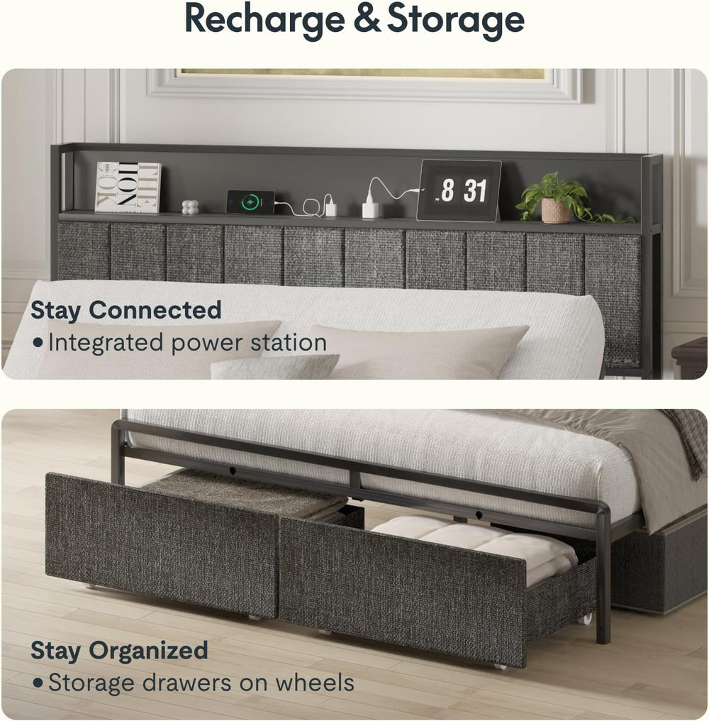 FLEXISPOT Queen Adjustable Bed with Storage Headboard and Charging