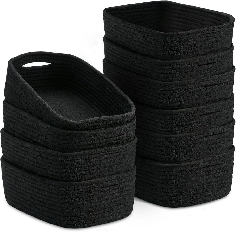 10 Pack Black Small Woven Baskets for Organizing, 11.5"x7.5"x4.7&qu...