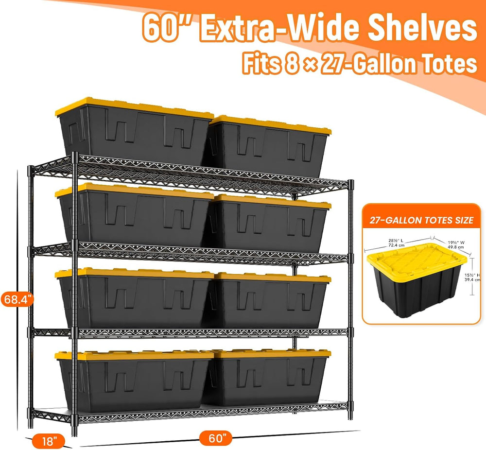 60" W Storage Shelves 2640 LBS Heavy Duty Garage Shelving, Adjustable Wi...