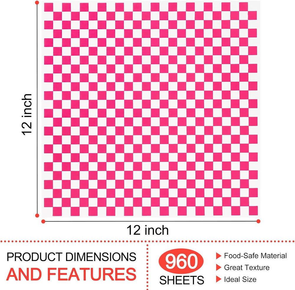 960 Pieces Wax Paper Sheets for Food, 12 x 12 inches Checkered Sandwich Wrapp...