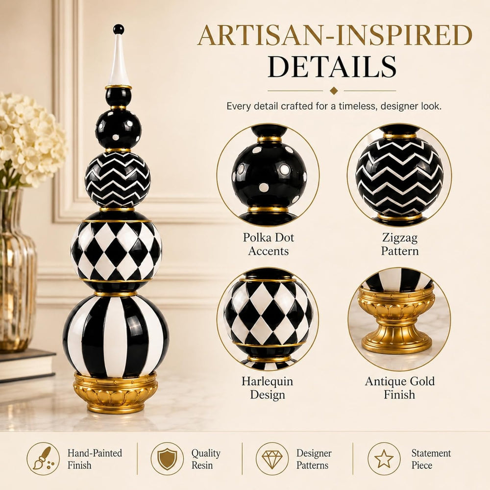 15.7" Black White Checkered Home Decor for Fall, Halloween Table