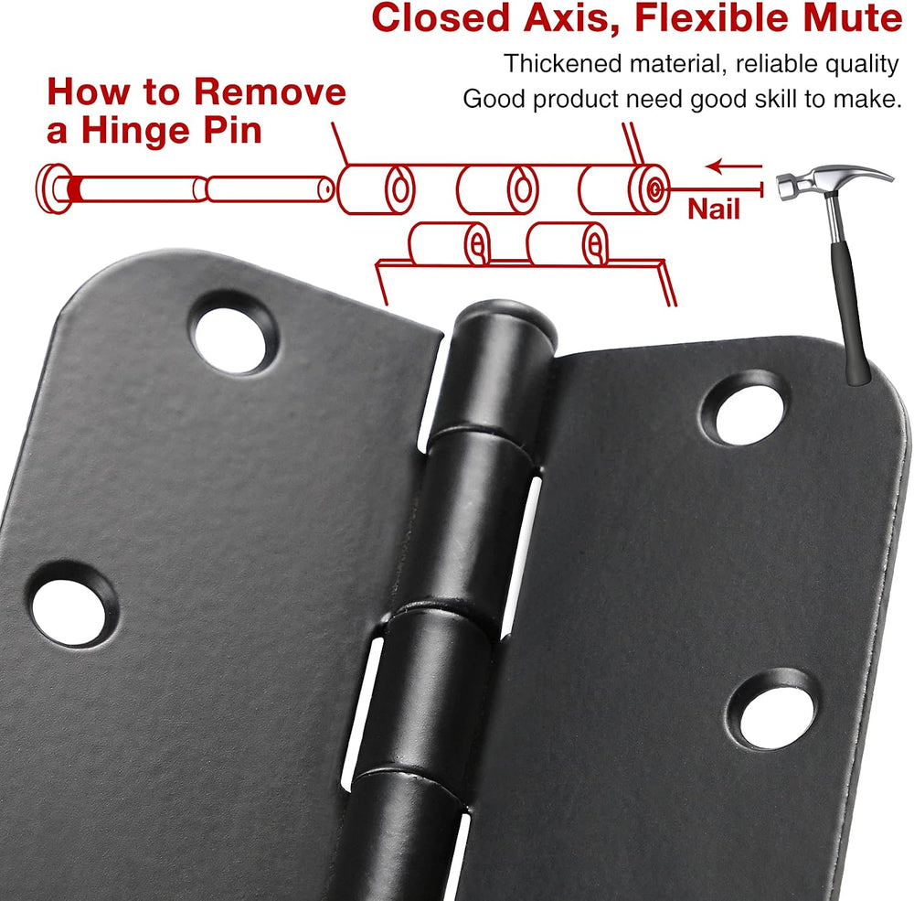 TDCHINGES Rounded Matte Black Door Hinges 3.5 Inch 5/8" Radius Flat 30 Pack