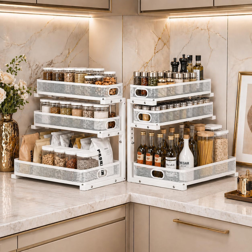 Under Sink Organizer, 2 Pack 3 Tier Sliding Cabinet Organizer, Pull Out Stora...