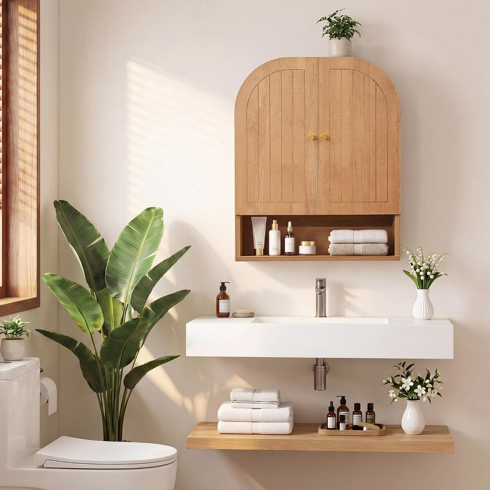 Arched Wall Mounted Medicine Cabinet, 23.5" Bathroom Cabinet with Double...