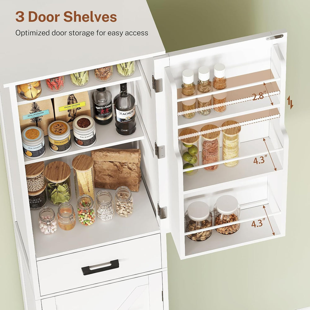Tall Storage Cabinet with Door Shelves & Drawer, Kitchen Pantry Cabinet