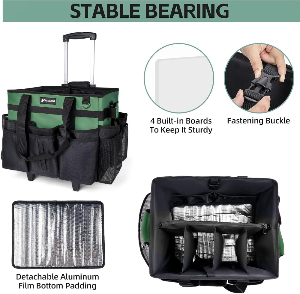 Large Rolling Cleaning Caddy Bag with Wheels, Cleaning Bag with Detachable Tr...