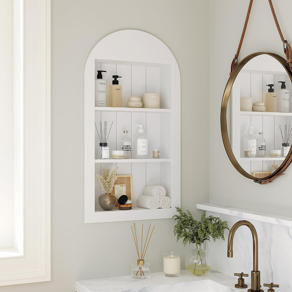 14'' x 24'' Arched Recessed Medicine Cabinet, Solid Wood Nich...