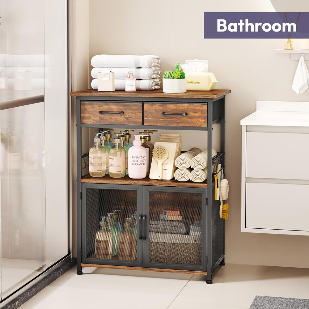 Coffee Bar Cabinet with Drawer - Coffee Stand Station with Removable Hooks, B...