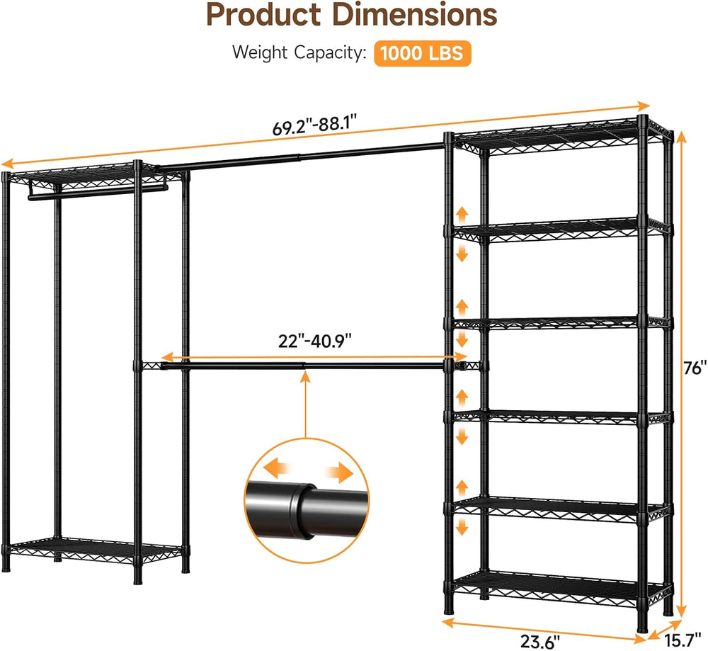 E3 Expandable Freestanding Closet Organizer System, Portable Closet