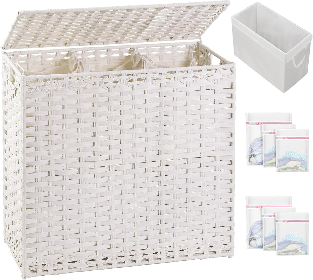 SETVSON Laundry Hamper with Lid Laundry Basket 132 L PE Rattan, White