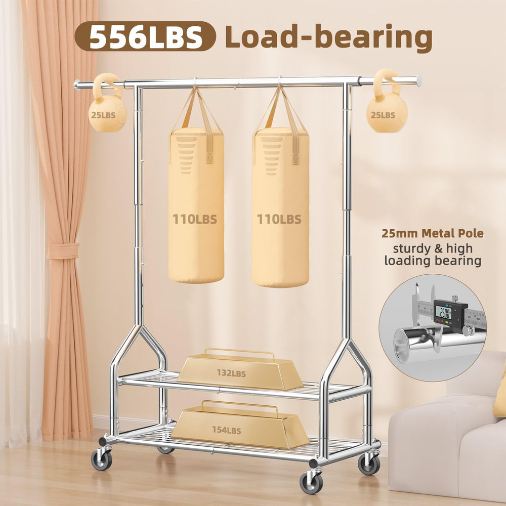EAGMAK Heavy Duty Clothes Rack Load 556 LBS, Rolling Clothing Rack With Shelv...