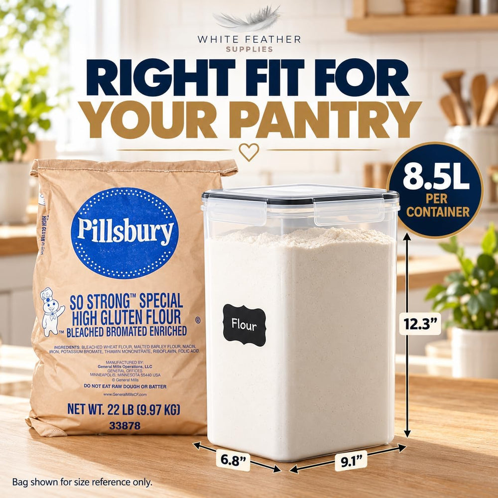 2 PC (8.5L/ 287 Oz) Extra Large Flour Sugar Storage Containers with Lids