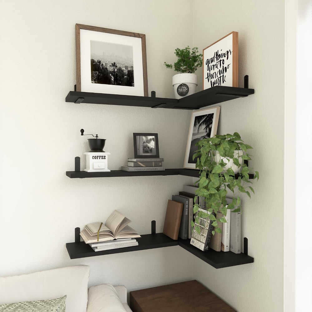 WOPITUES Floating Shelves Set of 6 for Wall Decor & Storage, Black