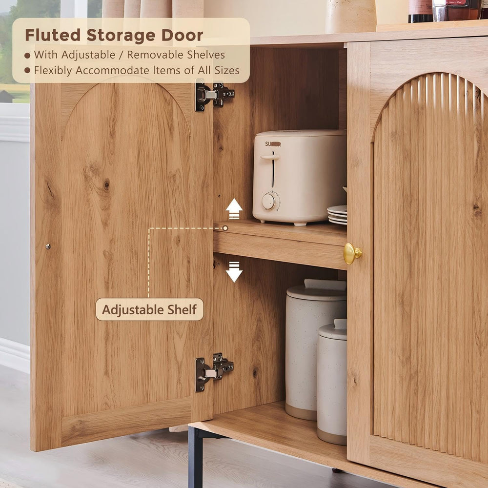 IFGET 92.63" W Modern Arched Sideboard Buffet Cabinet with Storage, Natural