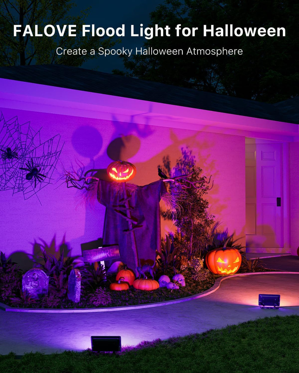 2 Pack Smart RGBW Flood Lights by App Control for Halloween Decor