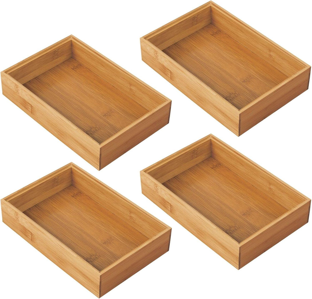 mDesign Bamboo Kitchen Cabinet Drawer Organizer Stackable Tray Bin - Eco-Frie...