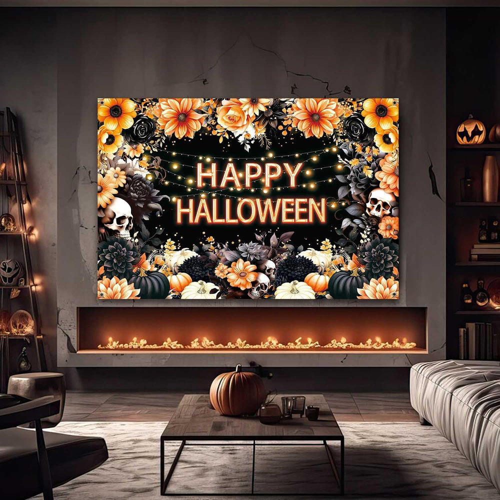 8x6ft Floral Happy Halloween Backdrop Spooky Flower Skull Photography Backgro...
