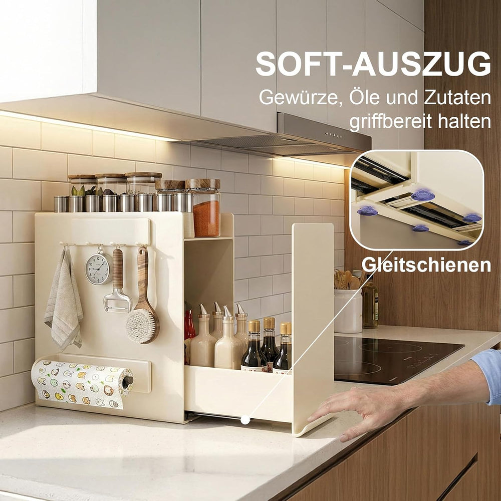2-Tier Countertop Pull Out Spice Rack with Sliding Drawer, Cream