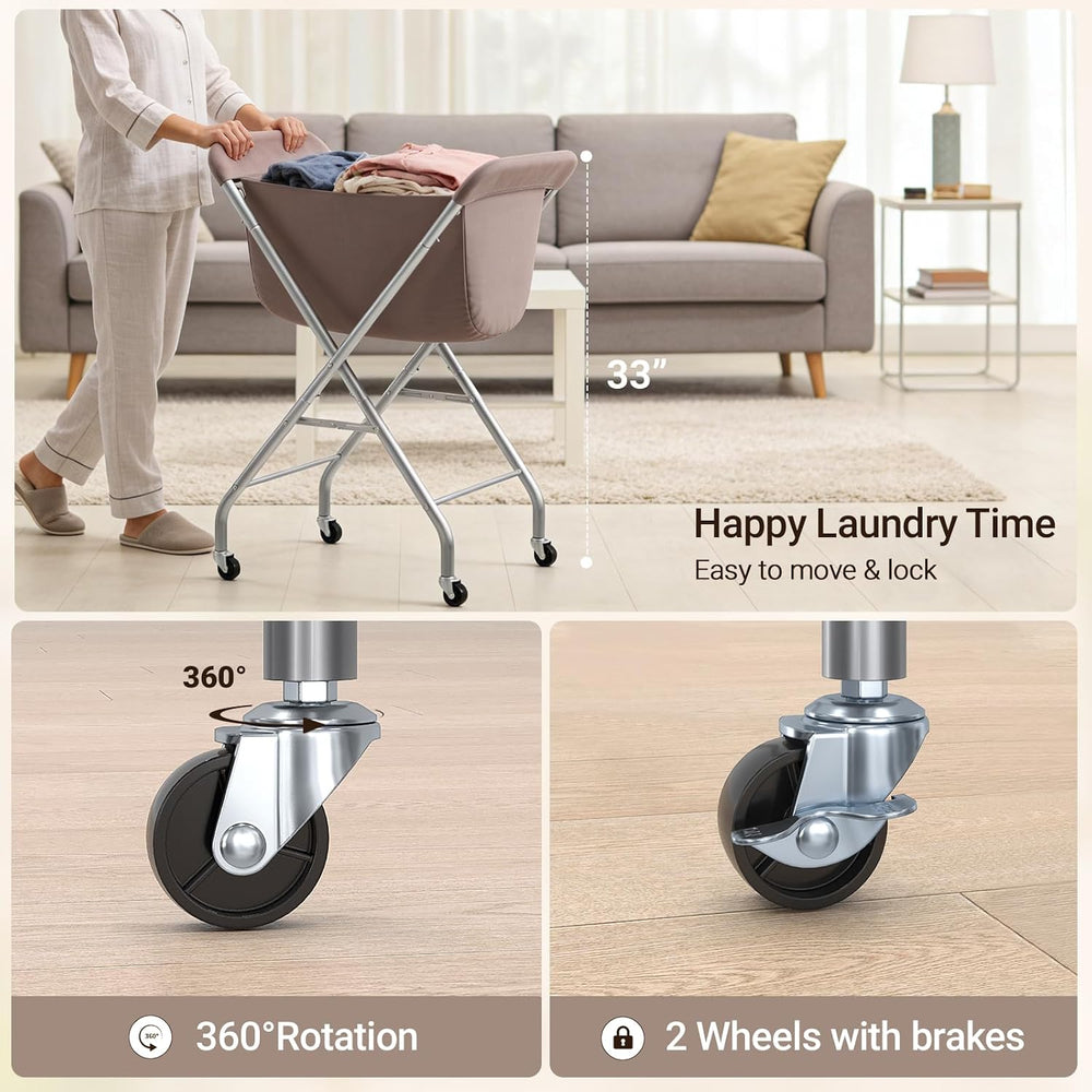 ELYKEN Laundry Basket with Wheels, Collapsible Laundry Hamper, Camel Brown