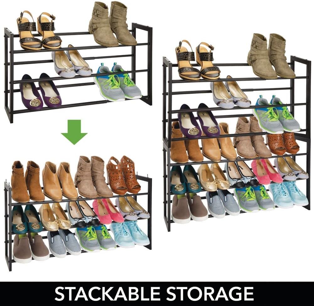 mDesign Metal 3 Tier Adjustable/Expandable Shoe and Boot Storage Organizer Ra...