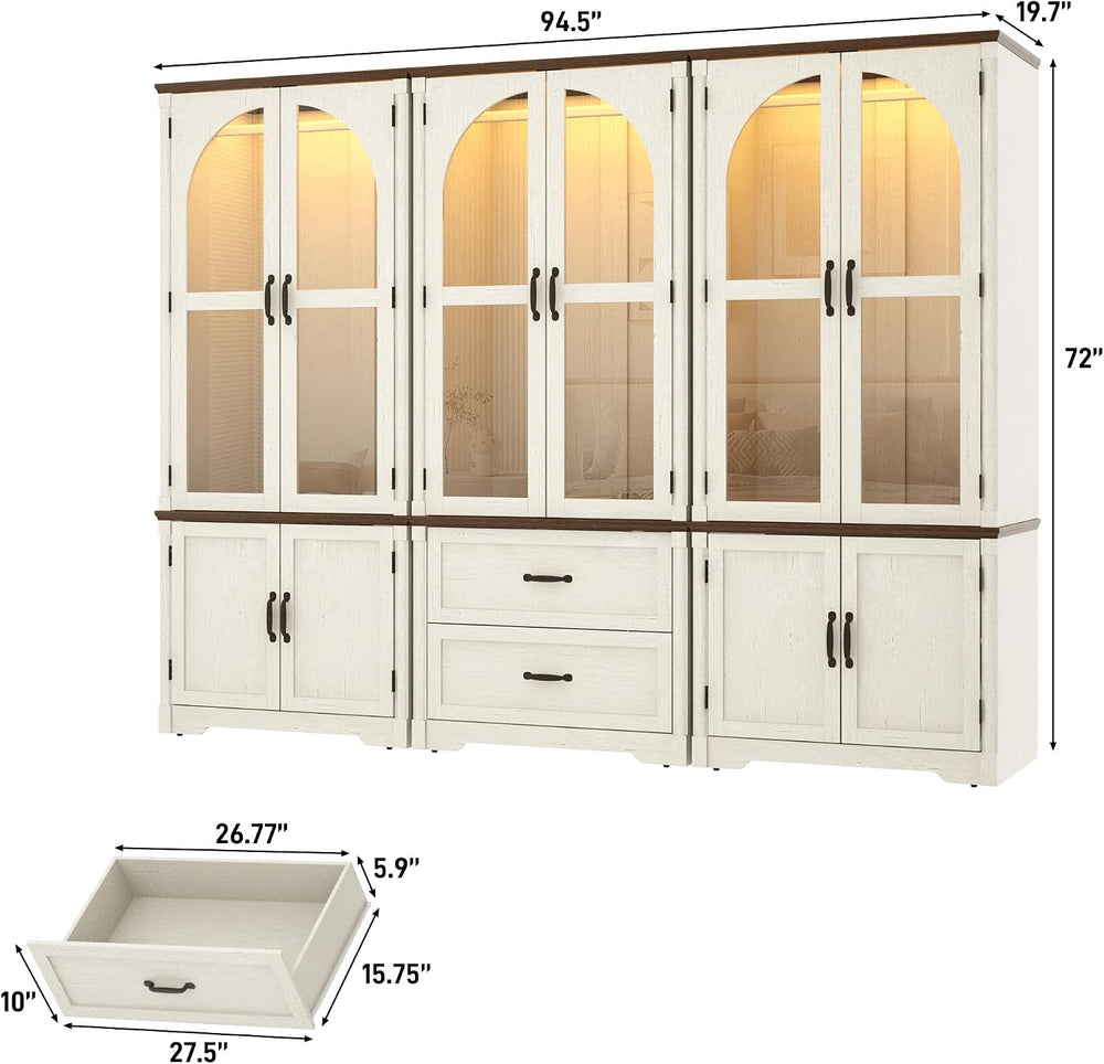 Tall Farmhouse 6 Doors Armoire Wardrobe Closet with LED ,72" Freestandin...