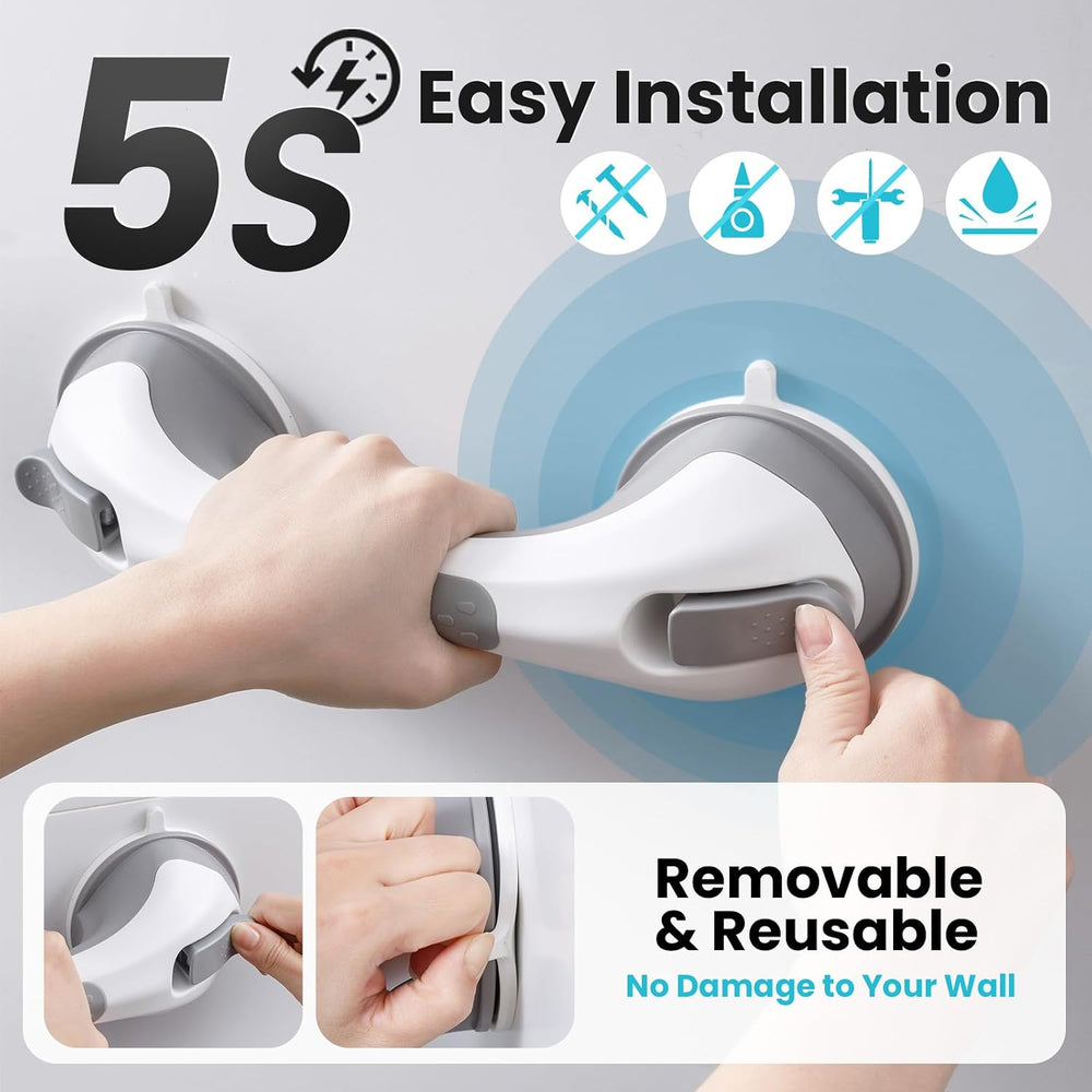 TAILI Shower Grab Bars,Shower Handles for Elderly Suction,2 Pack 12.2" Grey