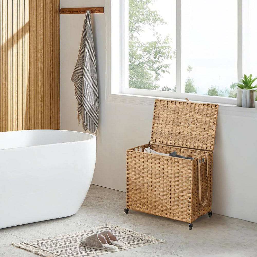 Laundry Hamper with Wheels, 34.3 Gallon(130L) Rolling Laundry Basket with Lid...