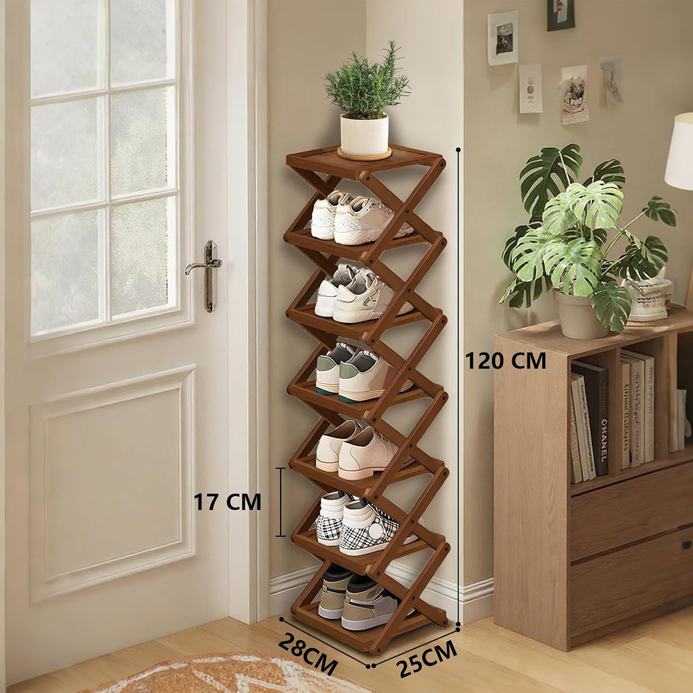 YYW Shoe Rack, Foldable Bamboo Shoes Shelf, Freestanding Shoe Storage Organis...