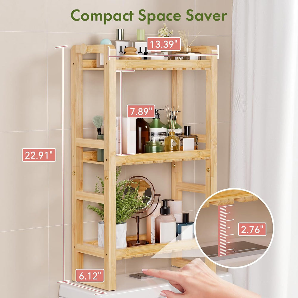 AmazerBath Bamboo Over The Toilet Storage Shelf - 3-Tier Bathroom Organizers ...