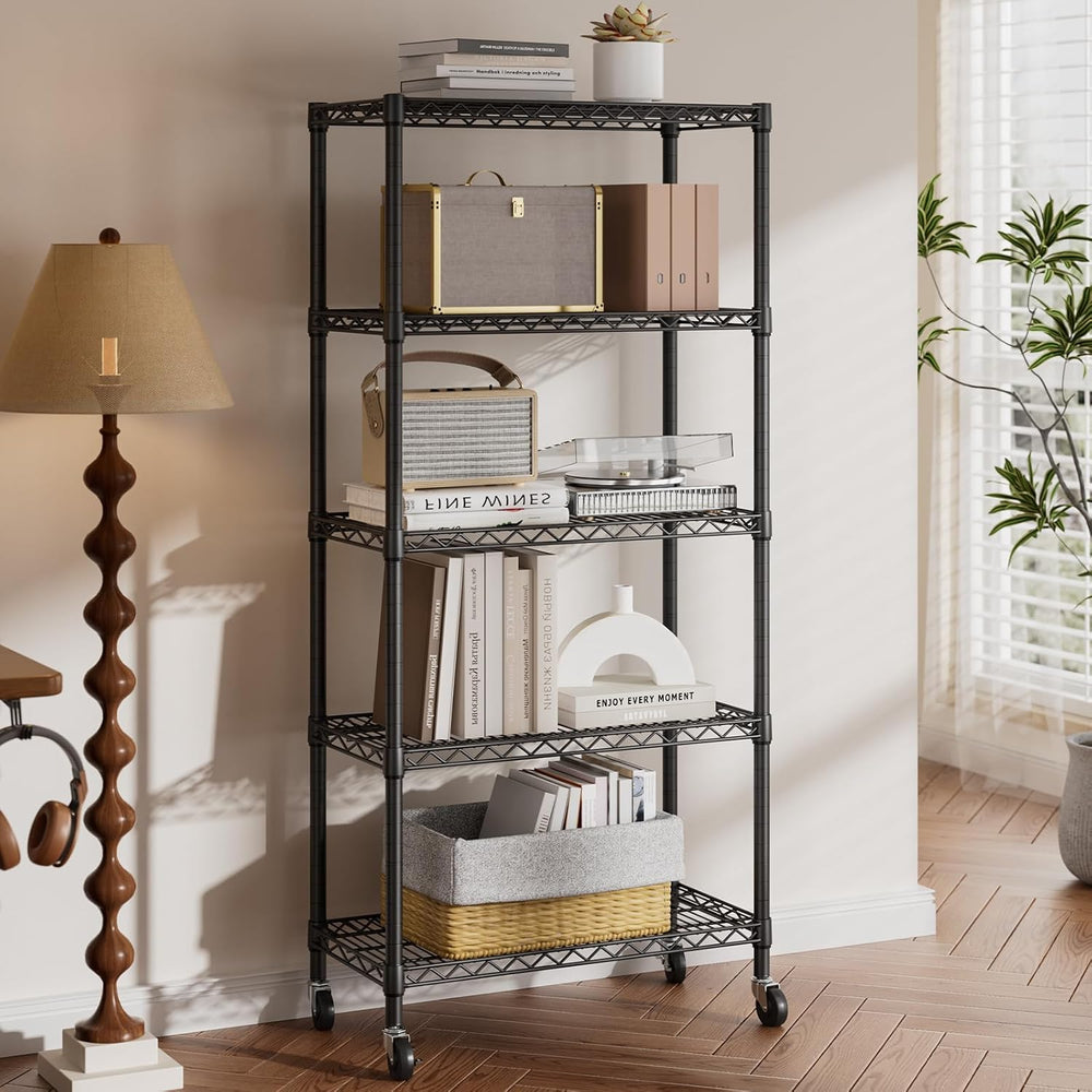 5 Shelves Storage Wire Shelf Closet Metal Shelving Pantry Wheels