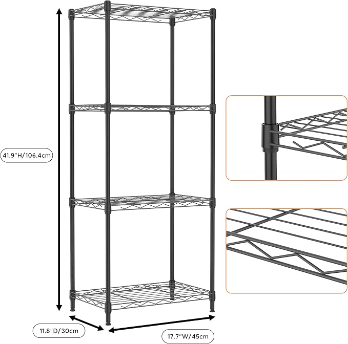 4 Tiers Shelf Metal Storage Shelves Wire Rack Closet Organizers