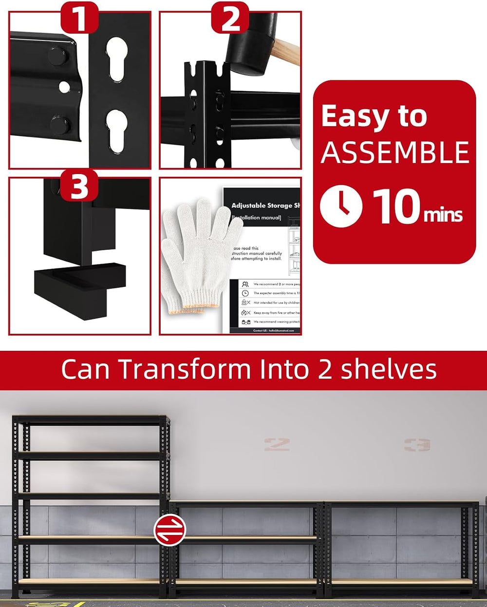 PrimeZone 3250 LBS Heavy Duty Garage Storage Shelves Adjustable Shelf, 4PCS