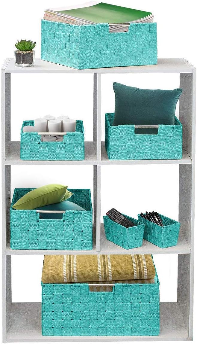 Sorbus Baskets for Organizing, 7-Piece Hand-Woven Storage Set (Aqua)