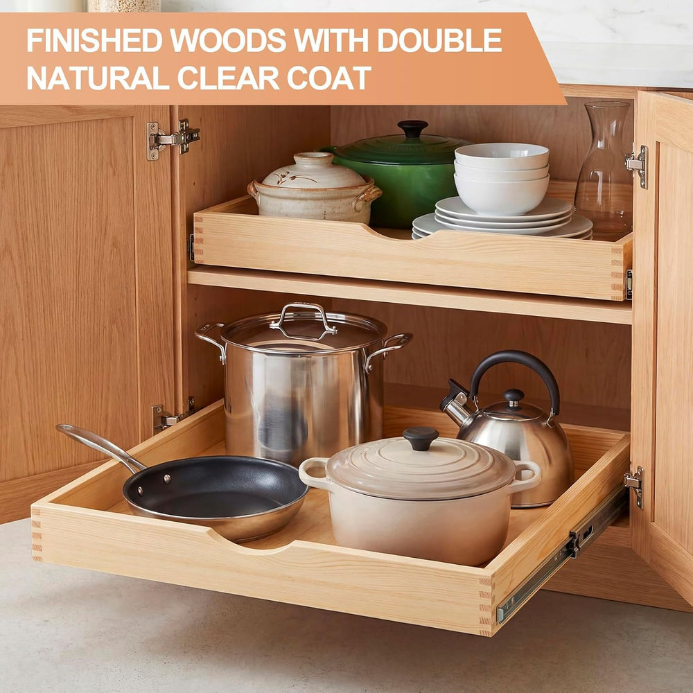 2 Set Wood Pull out Cabinet Organizer, Wood Color, 30'' X 21''...
