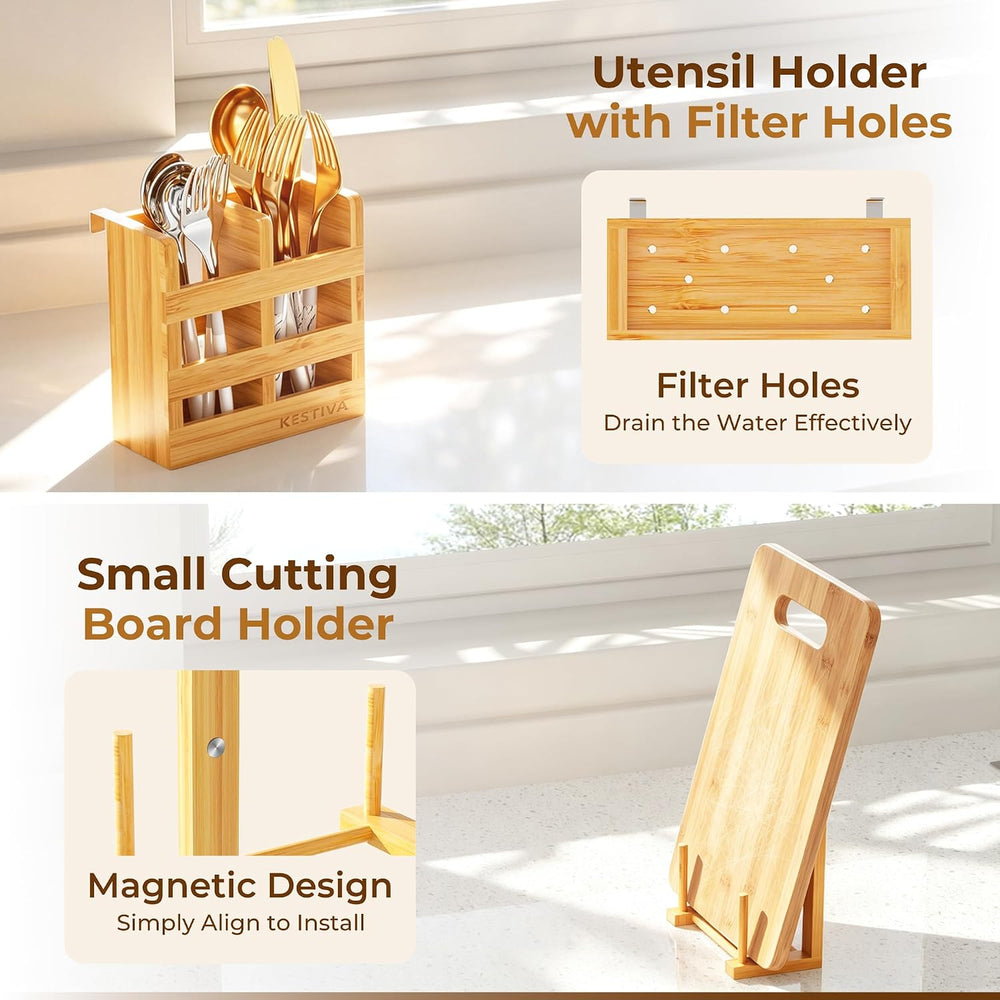Bamboo Dish Drying Rack with Utensil Holder 3 Tier Dish Drainer