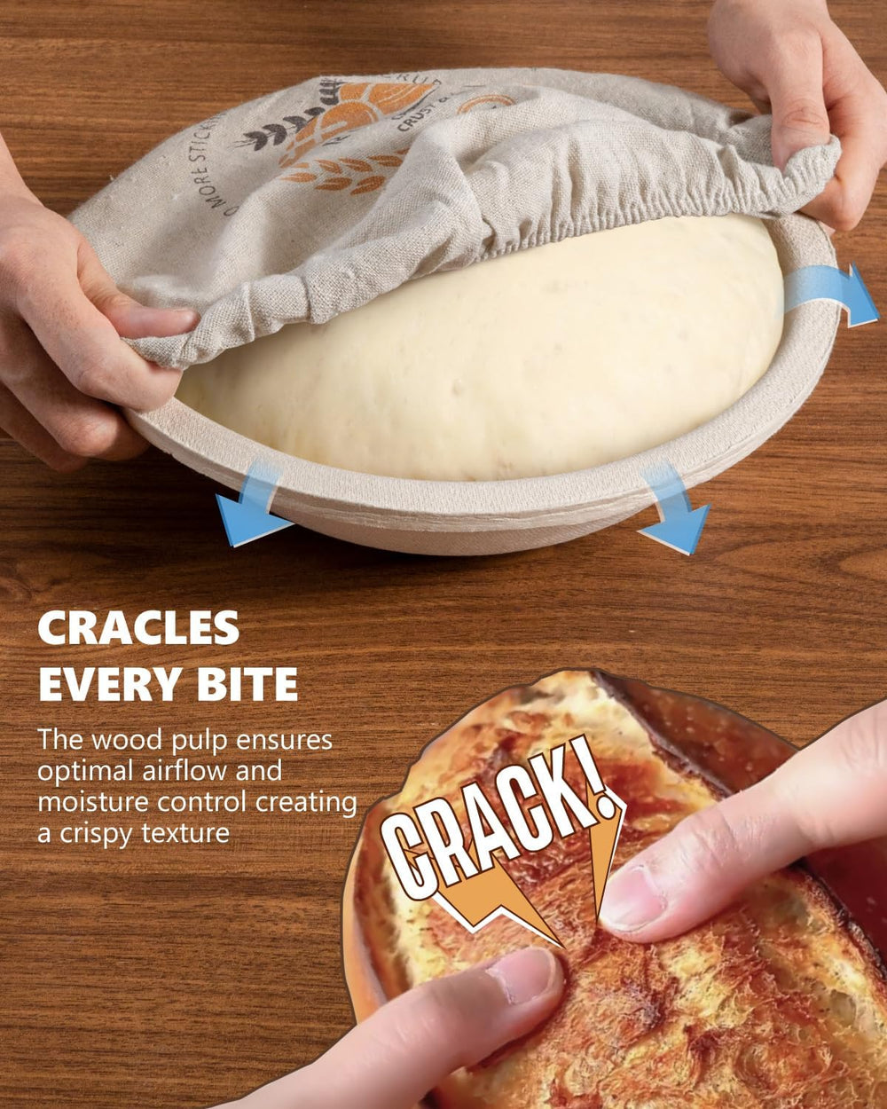 Wood Pulp Banneton Bread Proofing Baskets, Set of 2, 9 Inch Round