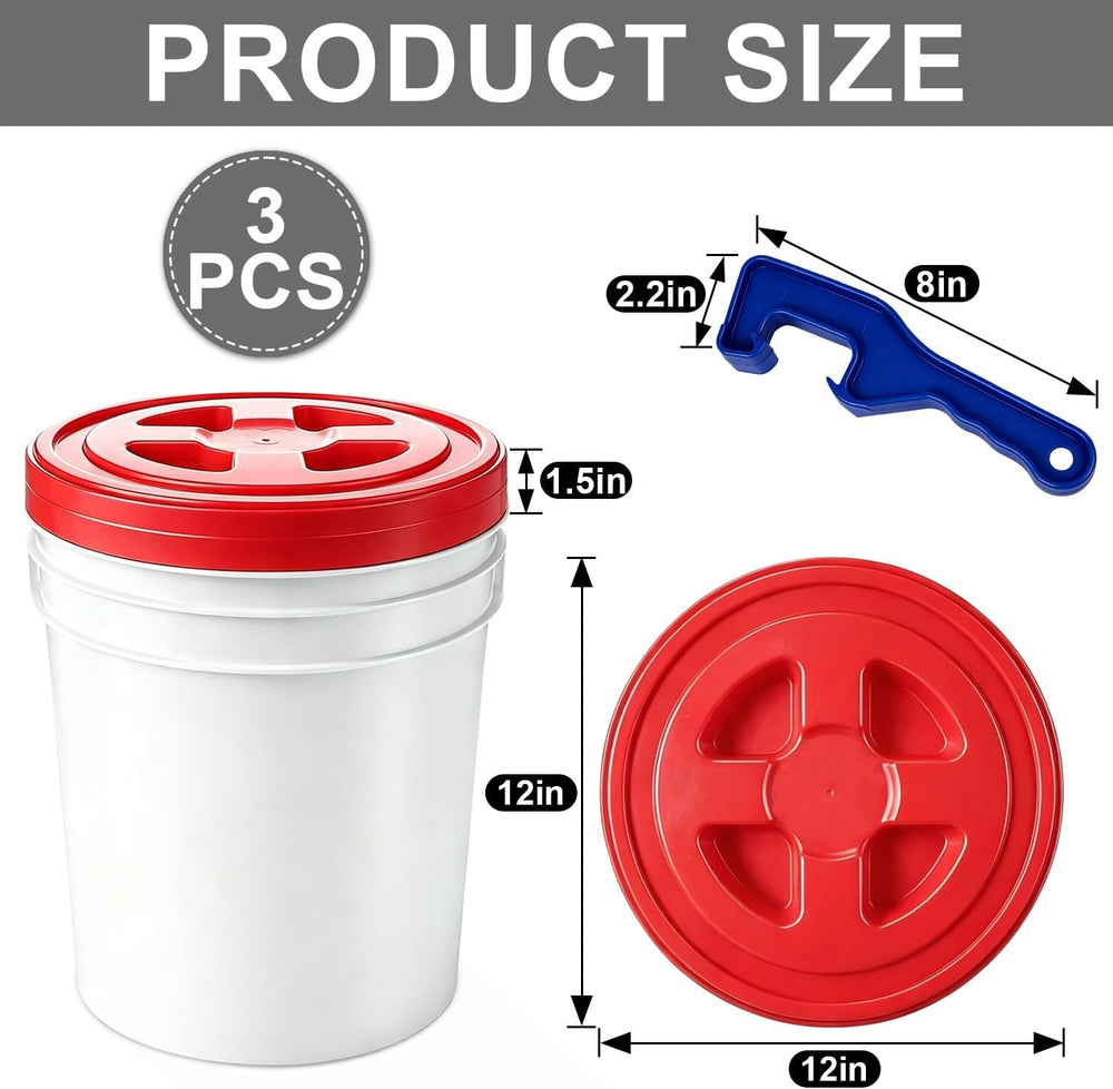 3 Pieces 5 Gallon Bucket Lids with Bucket Lid Opener, 12 Inch Leak Proof Seal...