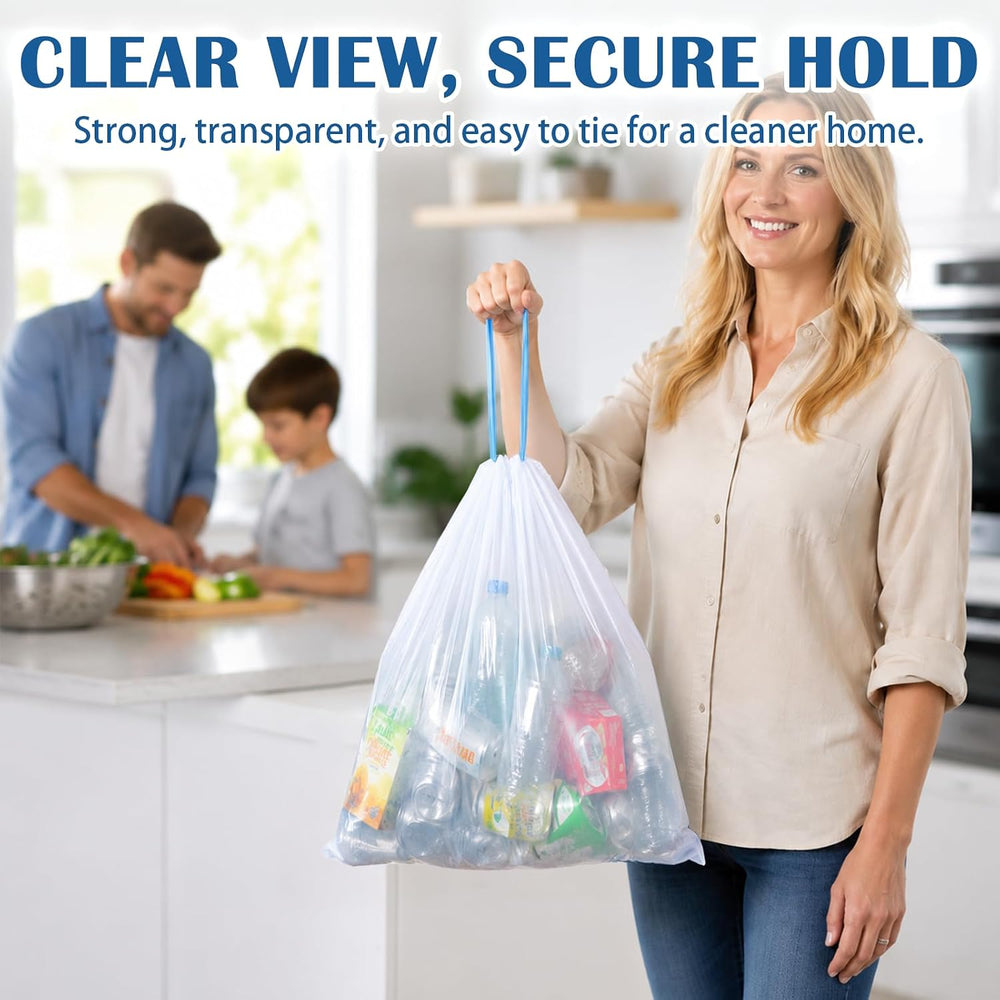 4 Gallon 1000 Counts Small Drawstring Trash Bags, Clear Garbage Bags
