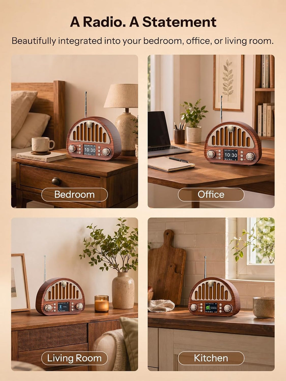 Retro FM Radio with Bluetooth Speaker & NOAA Weather Alert