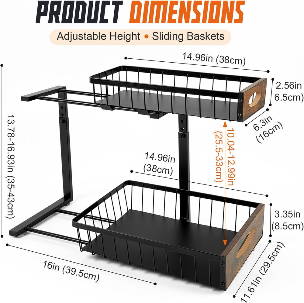 2 Pack Under Sink Organizer, Heavy Duty 2 Tier Pull Out Cabinet Organizer