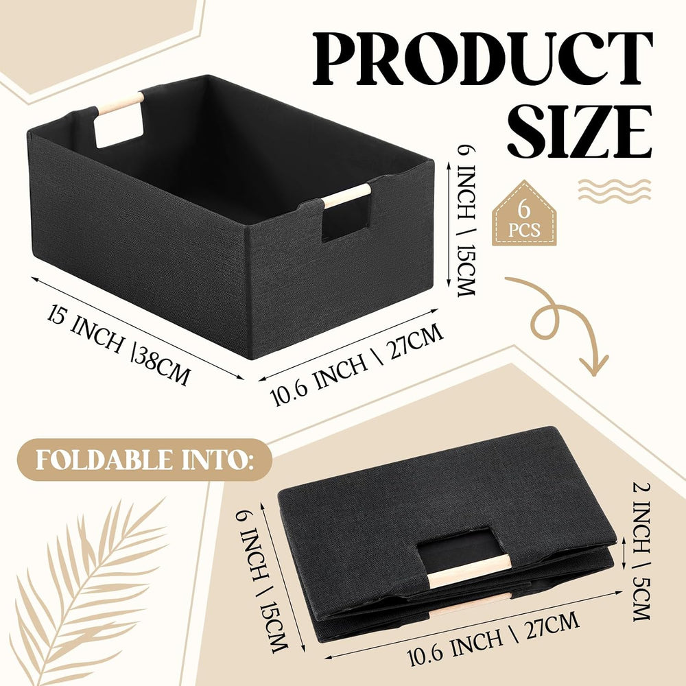 Cinnvoice 6 Pack Fabric Storage Bins for Closet Shelves, 15 x 10.6 x 6 Inch
