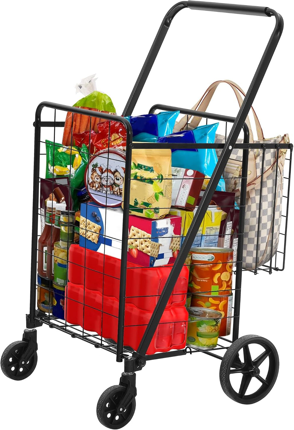 DWVO Jumbo Folding Shopping Cart with Wheels, Rolling Foldable Grocery Cart
