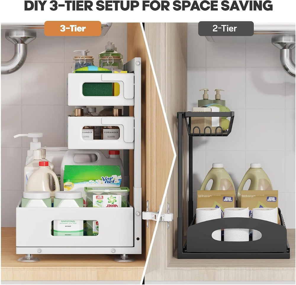 2 Pack Under Sink Organizer,Pull Out Cabinet Organizer With Smooth Cylindrica...