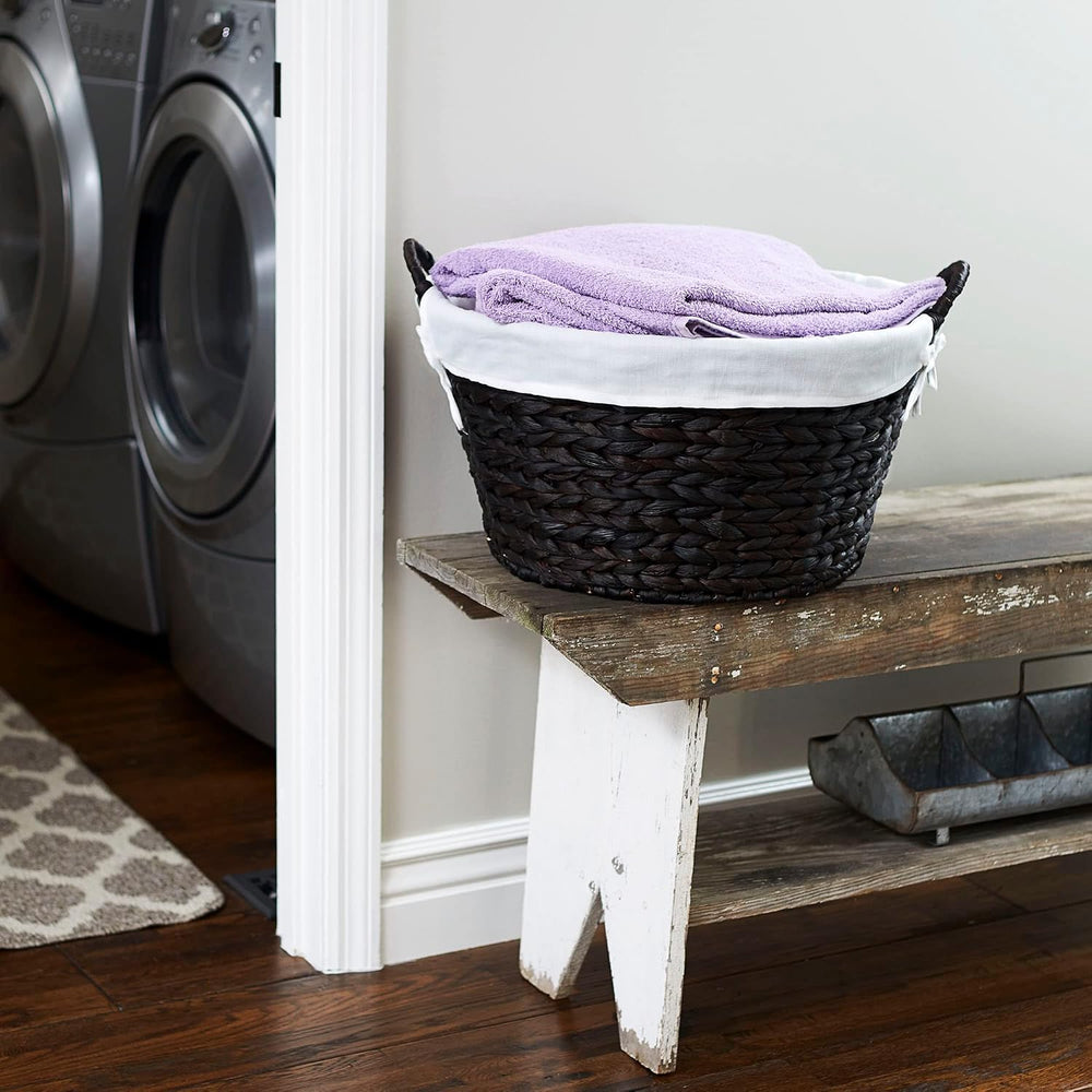 Household Essentials Round Wicker Laundry Basket with Handwoven Water Hyacint...