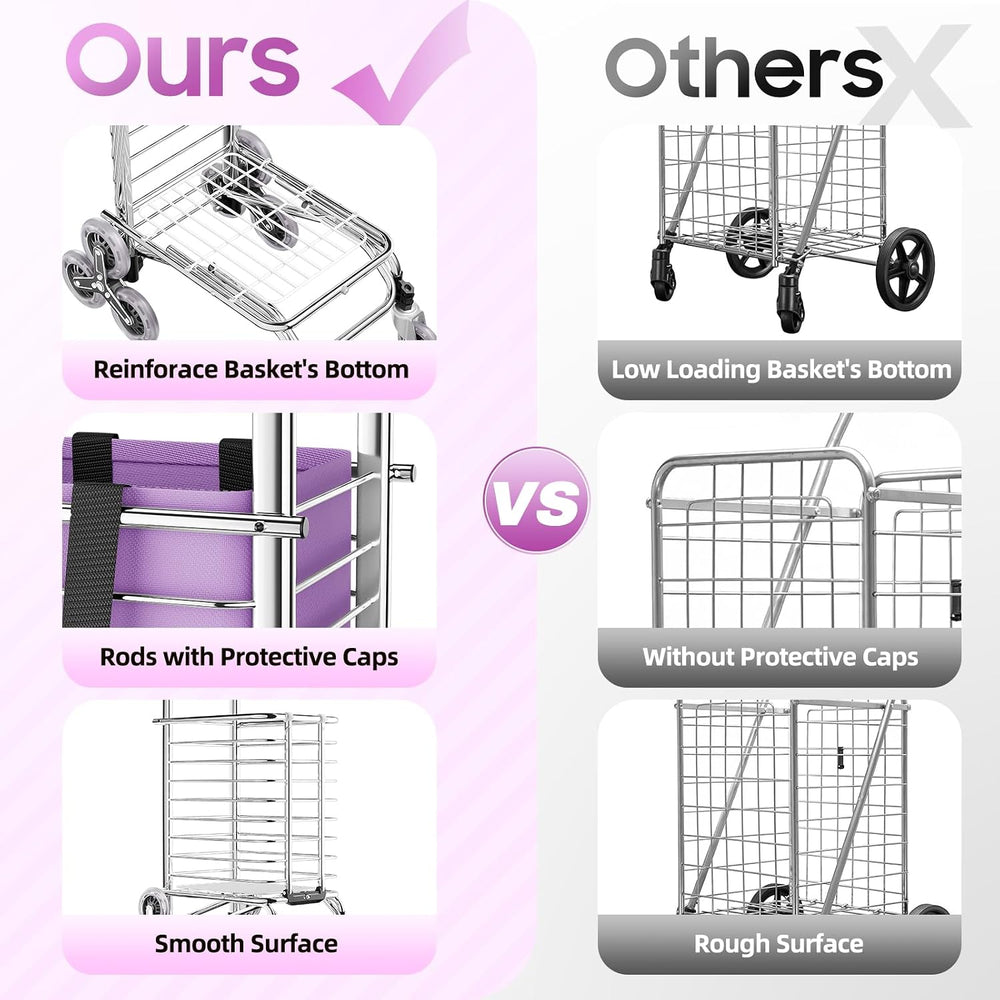 Foldable Shopping Cart with Wheels - 88lbs Capacity Collapsible Grocery Cart,...