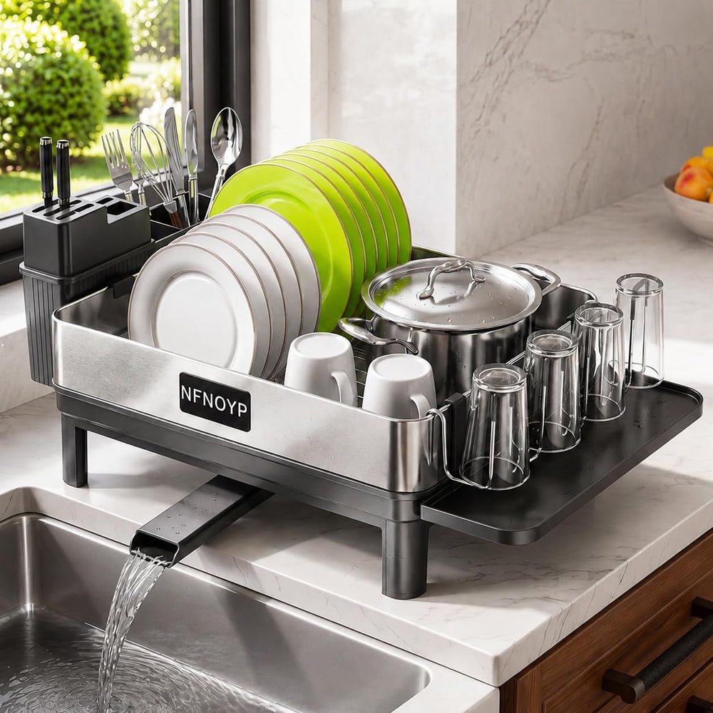 304 Stainless Steel Dish Drying Rack for Kitchen Counter, Black