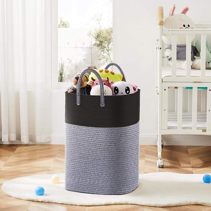 Laundry Basket, Woven Cotton Rope Laundry Hamper, Versatile Storage