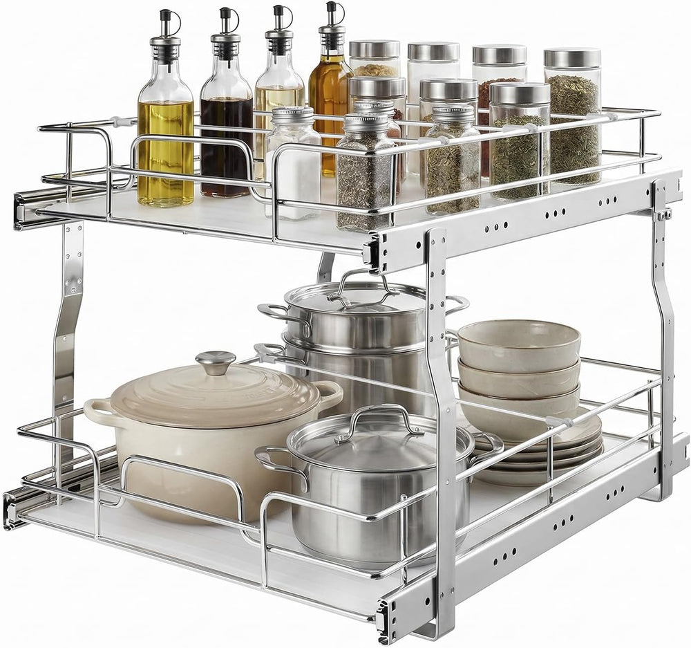 VEVOR 2 Tier Pull Out Cabinet Organizer 16.97"W x 21.22"D Slide Out...